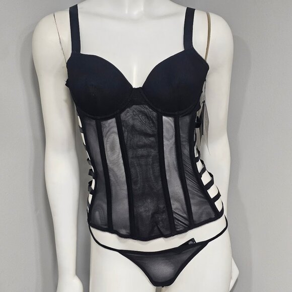 Rene Rofe  Uncaged Caged Side Bustier & G-String Lingerie Set - Picture 2 of 11